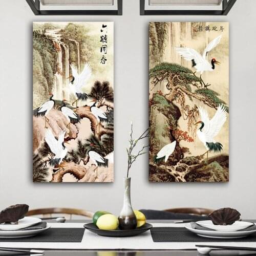 DIY colorings pictures by numbers with Pine crane live painting picture drawing painting by numbers framed Home