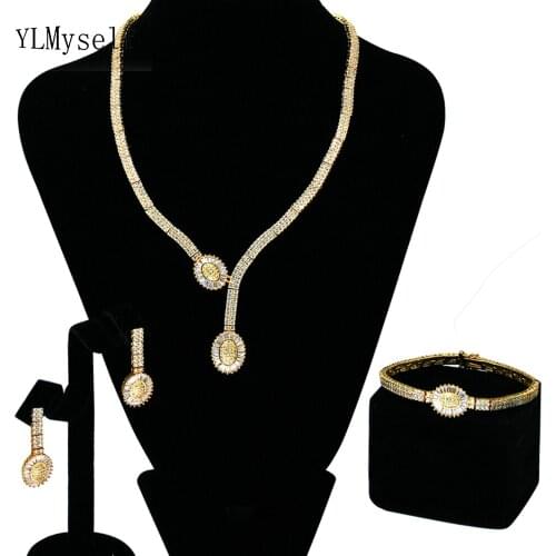 Charming 4pcs Necklace Earrings Bracelet ring jewelry set for party Saudi CZ crystal quick delivery beautiful large jewelry sets