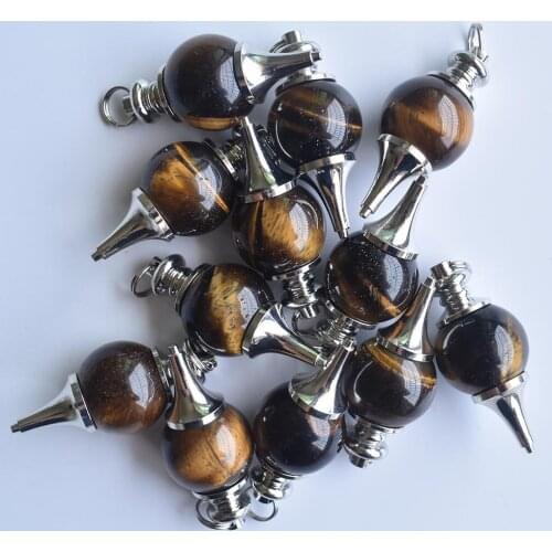 Wholesale 12pcs/lot fashion good quality natural tiger eye stone ball charm pendants for necklaces jewelry making free shipping