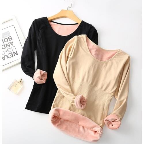 Thick Warm Velvet Underwear Women Winter Clothes Black Apricot Basic Thermal Tops Female Comfortable Soft Inner Wear Undershirts