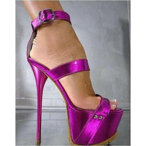 Women Platform Sandals Open Toe Three Straps High Heels Shoes Gold Ankle Strap Sexy Stiletto Shoes Buckle 14CM High Heel Sandals