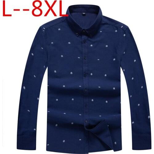 Spring 10XL 5XL 8XL 6XL Print Man Casual Shirts Classic Men Dress Shirt Long Sleeve High Quality Fashion Clothes For Male
