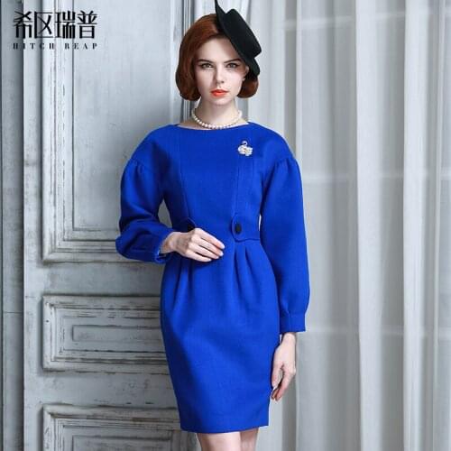 High End 95% Australian Wool Denim Temperament Celebrity Retro Dress