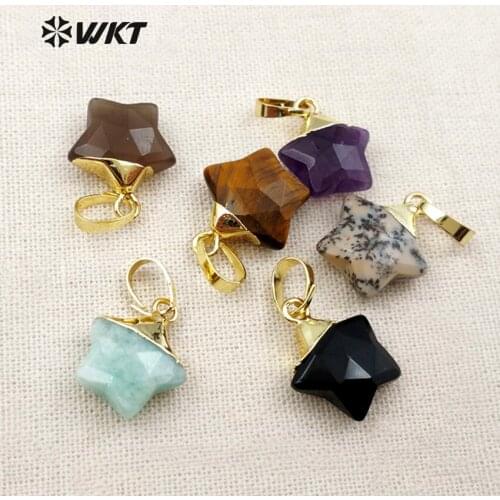 WT-P1308 WKT New ! Multi Color Natural Stone Pendant With Top Plated For Lovely Star Necklace Charm Fashion Pendant
