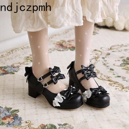 Women Shoes Brand New Chunky High Heel Sweet Gothic Style Lolita Black Women Mary Jane Footwear College Student Big Size 30-48