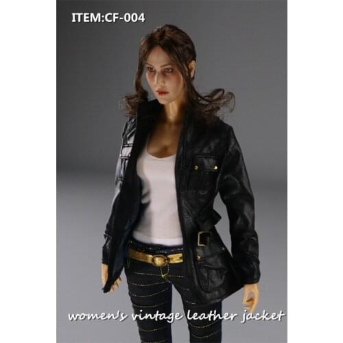 1/6 Scale Black Girl Retro Leather Jacket for 12in Action Figure Phicen Hottoys JIAOUL Doll Collection toy