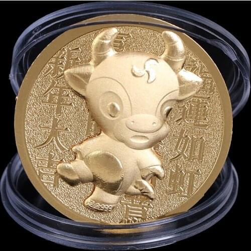 1PC 2021 Year of The Ox Commemorative Coin Chinese Zodiac Souvenir Coin for Home Decoration Collection Gift New Year Gift