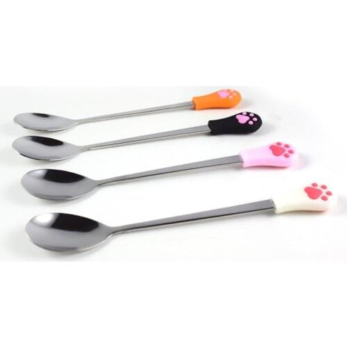 1PC Stainless Steel Cute Cat Claw Coffee Spoons Fruit Dessert Spoon Tea Spoon Tableware Kitchen Supplies For Party Fruit