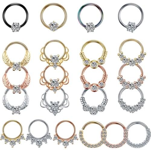 1PC Copper Crystal Nose Septum Hoop Rings Real Pierced Ear Helix Clicker Gem Daith Rook Ear Tragus Labret Nose Piercing Jewelry