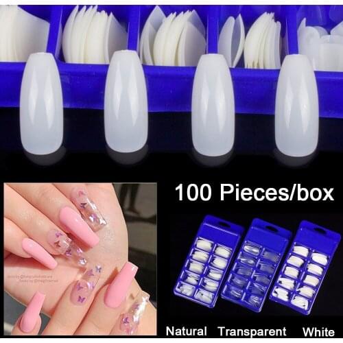 100 Pieces/box Long Ballerina False Nail Tips Full Cover Ballet Coffin Fake Nails Manicure Acrylic Press On Nail Art Salon Tools