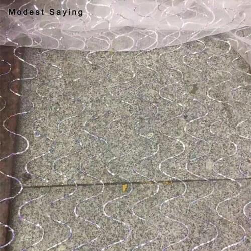 2 Yards Ivory Sequins Fabric for Evening Dresses Wedding Party Wave Sparkly Glitter Cloth for Craft Mesh Decoration Material