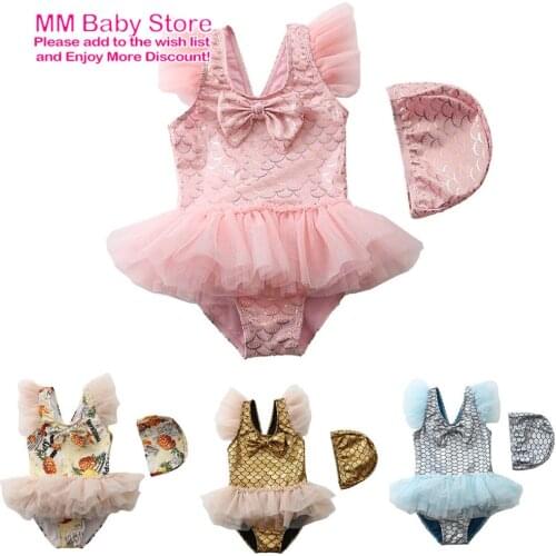 2021 Summer Toddler Baby Girls Swimwear one piece Girls Swimsuit With Hat Children Swimwear Kids Beach Wear Girls Bathing Suit