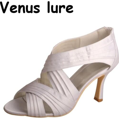 23 Colors Wedding Dress Satin Heels for Bride White Sandals Peep Toe Zipper