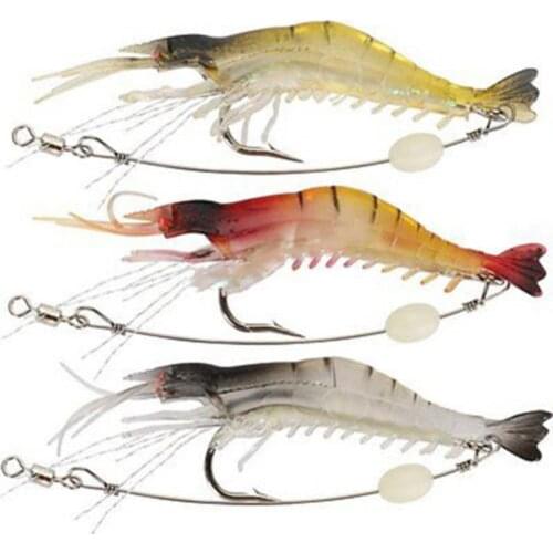 3Pcs Soft Simulation Shrimp Prawn Fishing Lures Luminous Bead Hook Bait