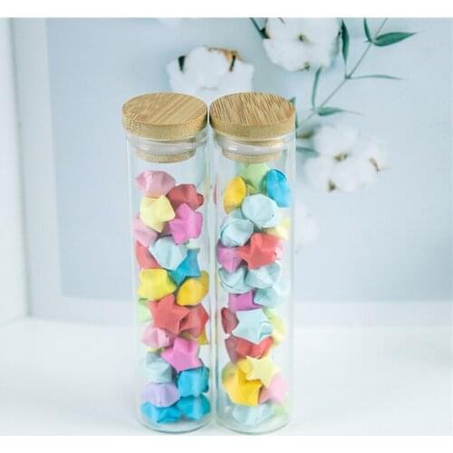 30x120mm Glass Bottle With Bamboo Cap Multipurpose Bamboo Lid Leak Proof Glass Airtight Canister Storage Bottles Jars 50pcs