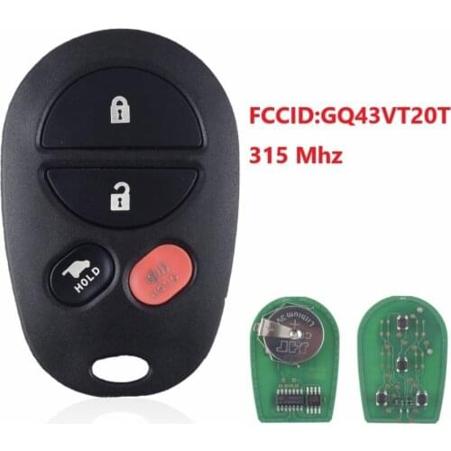 4 Button Remote Car key For Toyota Highlander Sequoia Sienna GQ43VT20T 315 Mhz Car Key