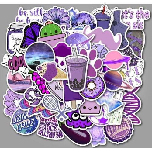50pcs/SET Purple Style Cartoon Sticker Waterproof Car Laptop Skateboard Surfboard Luggage Bicycle Kids Toy Home Decor