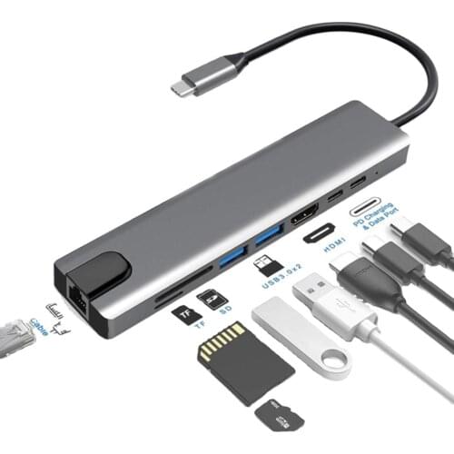 8 in 1 Multiport USB-C HUB to 4K HDMI USB 3.0 Aux Adapter USB Hub For MacBook Pro Air PC Computer Accessories