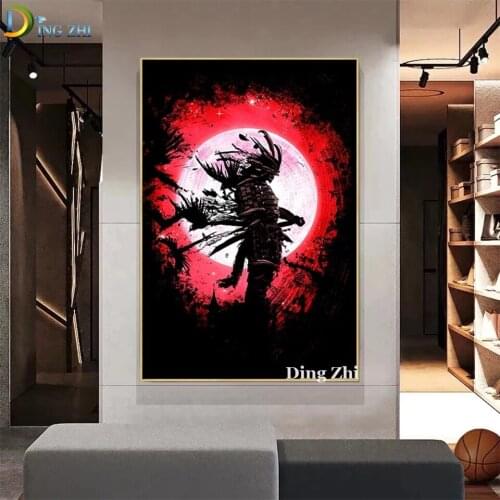 Diamond painting Cross Stitch 5D Mosaic Abstract Japanese Samurai Picture Full Square Round Drill Embroidery Decor Wallpaper
