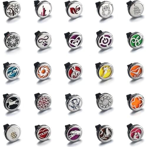 30mm 25 models Stainless Steel Car Air Freshener Perfume Essential Oil Diffuser life Tree necklace Locket Christmas gift