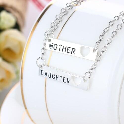 Bespmosp Fashion Charm Engraved DIY Mother Daughter Heart Chain Pendant Necklace Mom For Women Femme Girl Jewelry Collier Collar