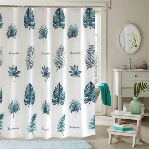 Bathroom Decorative Fabric Curtains Leaf Pattern Waterproof Polyester Striped Shower Curtain