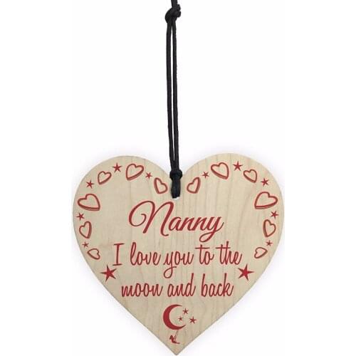 Nanny Love You To The Moon & Back Wooden Hanging Heart Plaque Cute Love Sign Christmas Home DIY Tree Decorations