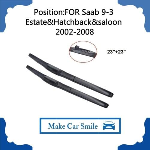For Saab 9-3 Estate&Hatchback&saloon 2002-2008 23"+23" Natural Rubber Clean Front Windshield