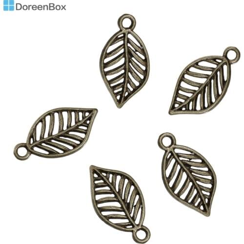 Doreen Box Zinc Based Alloy Charms Leaf Antique Bronze Hollow 19mm( 6/8") x 10mm( 3/8"), 100 PCs