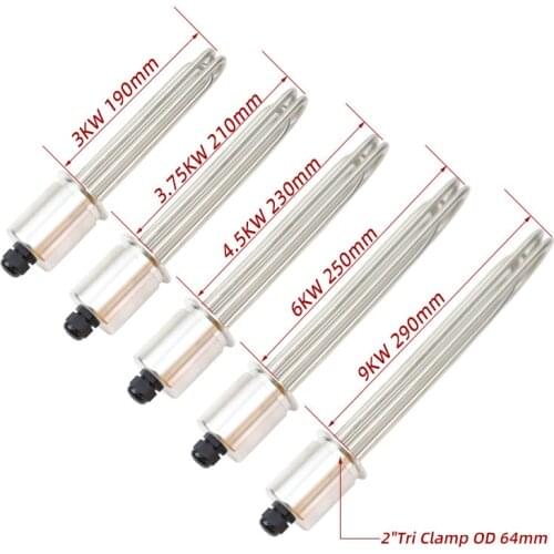 All SUS304 2"Tri Clamp OD64 Stainless Steel Electrical Immersion Water Brewing Heating Element