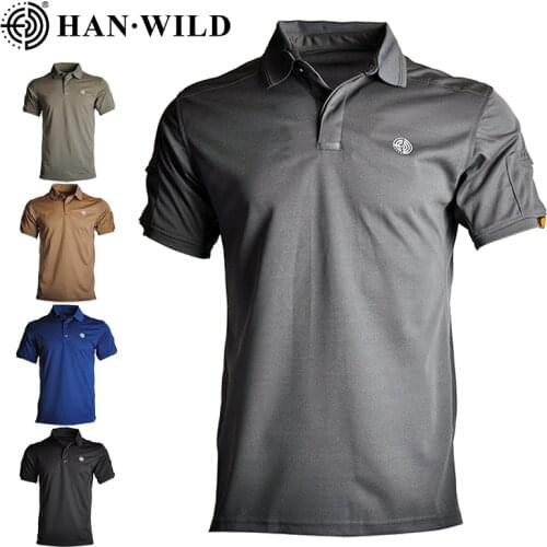 HAN WILD Outdoor Fast Dry Mens Breathable Tactical Airsoft Hiking Tee Shirts Military Sports Tennis T-Shirts Work Army Shirts