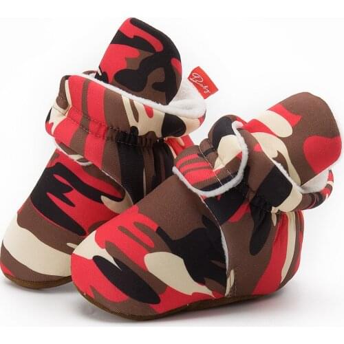 KIDSUN Newborn Baby First Walkers Cotton Sole Non-slip Leopard Bootie Winter Warm Infant Girls Toddler Crib Shoes Classic Boys