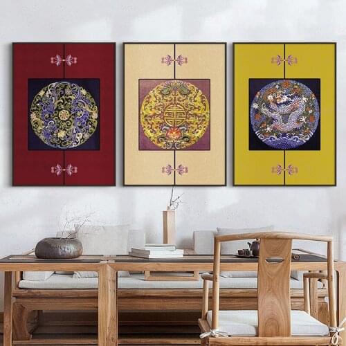 Chinese Retro Pattern Decorative Picture Dragon Totems Wall Art Print Poster Abstract Texture Canvas Painting For Study Decor