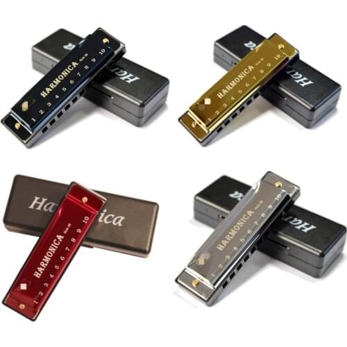 Hot Sale Fashion10 Holes Key of C Blues Harmonica Musical Instrument Chromatic Harmonica Educational Toy with Case Wholesale