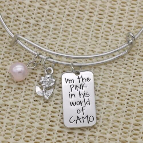 Fashion flower bracelet pearl Jewelry I'm the pink in his world of CAMO pendant Expandable Bracelet B151