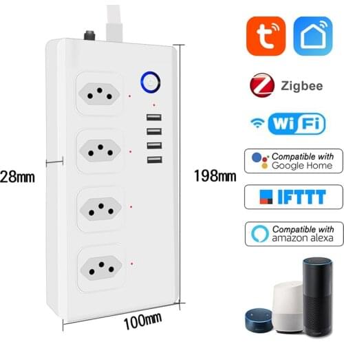 Power Strip Tuya BR Wifi ZigBee Smart Plug USB Power Strip with 1.5m Extension Cable Multiple Outlet Work With Google Home Alexa