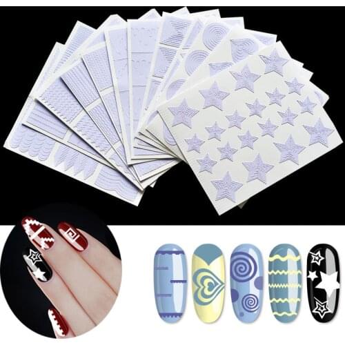 12PCS/SET Nail Stickers Manicure Star Line Irregular Smile Stickers Nail Set Decoration Whole Nail Tattoo Creative Design