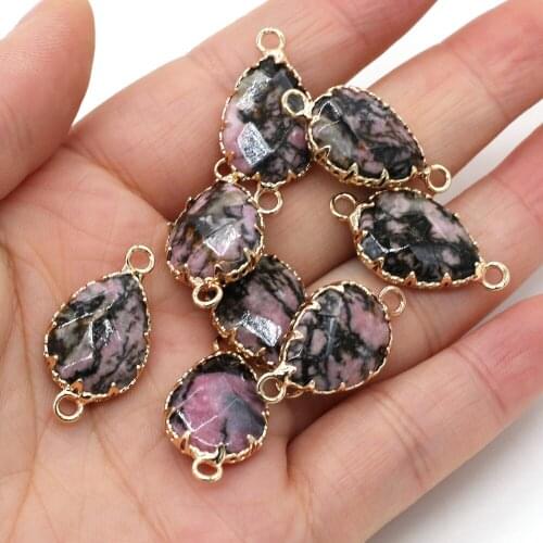 Natural Semi Precious Stone Connector Drop Black line Rhodochrosite Accessories DIY For Making Necklaces Bracelets Package Sale