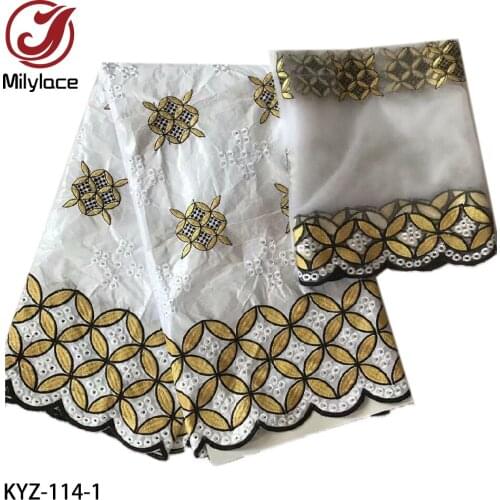 New African Embroidered Bazin Lace Fabric+ 2yards of French Net Lace Material for Making Dress KYZ-114