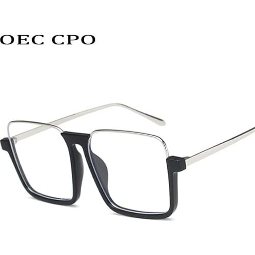 OEC CPO Fashion Women Clear Glasses Women Brand New Half Frame Flat Mirror Man Square Eyeglasses Retro No Degree Eyewear O442