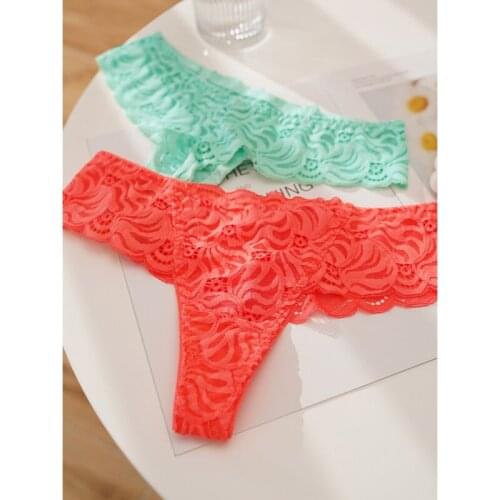 Flower Embroidered Lace Thong Sexy Womens Underwear Low Waist Hollow Out Panties Sex String Fitness Seamless Briefs Tanga
