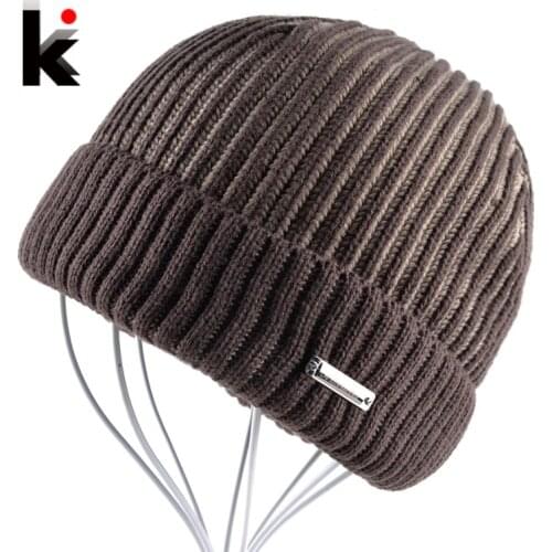 Winter Mens Beanie Hat Bonnet Knitted Hat Plus Velvet Cap Skullies Thicker Touca Fringe Beanies For Men Keep Warm Caps