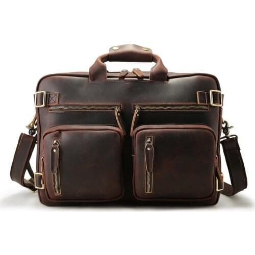 Tiding Thick Crazy Horse Leather Mens large-capacity Briefcase 16 inch Laptop Bag Travel Backpack Business Shoulder Bag 3567