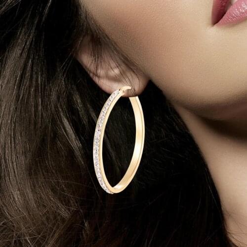 U-shaped Fashion Hoop Earrings With Rhinestone Big Circle Earrings Simple Ear ring Big Circle Gold Color Loop earrings For Women