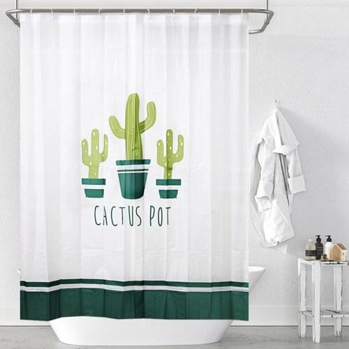 1.8m*1.8m No Punching Waterproof Shower Curtain with Hooks Cactus Print Toilet Partition Bathroom Shower Curtains Covering