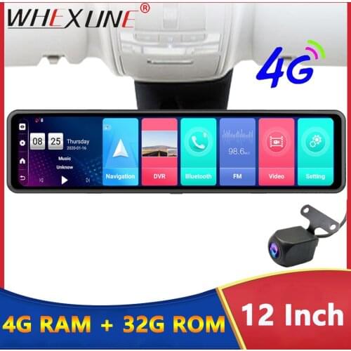 WHEXUNE 12'' Car Rearview Mirror Recorder 4G Android 8.1 Rear View Mirror Car Dvr Super 4GB+32G Night Vision Mirror Dvr Dash Cam