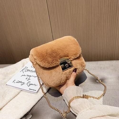 Hairy womens shoulder bag winter fashion 2019 new Messenger bag metal chain shoulder strap ladies handbag party girl bags