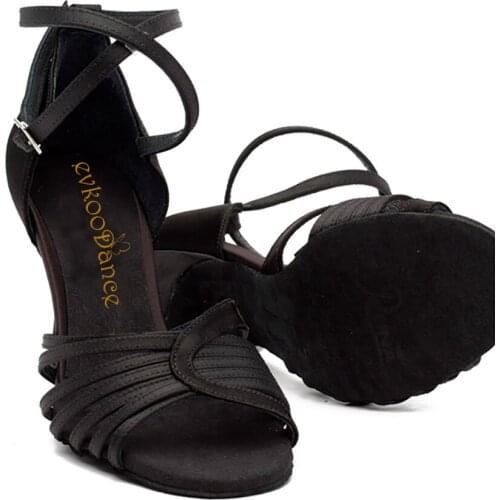 2021 New Arrival Women Dance Shoes Practice Black Satin 7cm Latin Salsa Ballroom Tango Shoes Girls Party Dance Shoes Wholesale