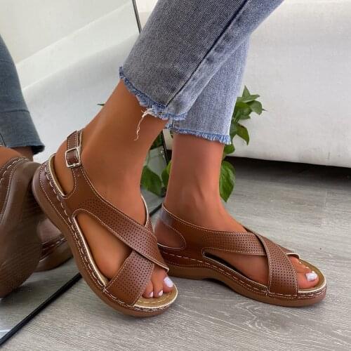 2021 New Women Shoes Platform Sandals Peep Toe High Wedges Heel Ankle Buckles Sandalia Espadrilles Female