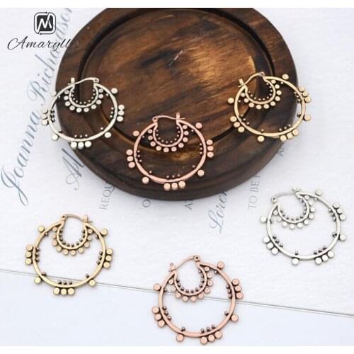 Amaiyllis Vintage Big Circle Stud Earrings For Women Ethnic Alloy Pattern Statement Earrings Bohemia Pendant Earrings Pendientes